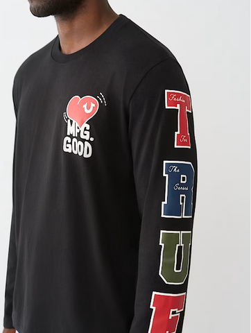 True Religion, MFG Heart Long Sleeve  Black Tee