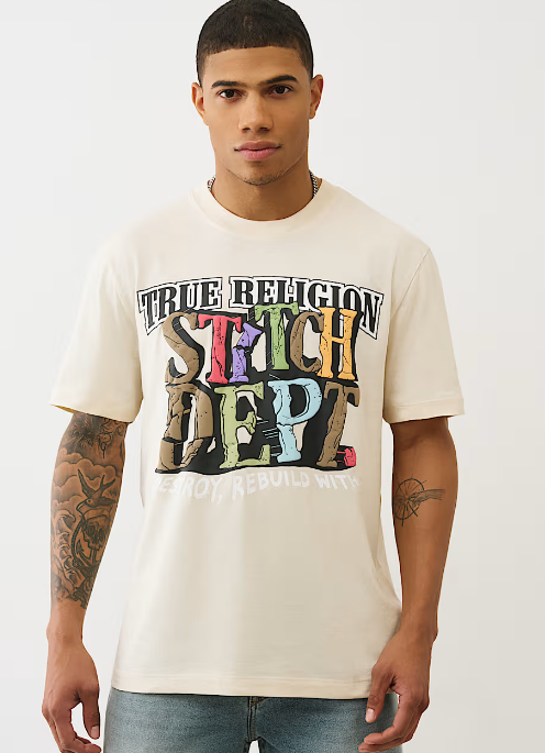 True Religion, Destroy and Rebuild Puff Print Ecru Tee