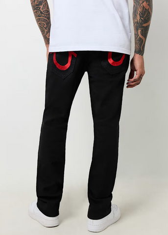 True Religion, Ricky Lurex Horseshoe Black/Red Straight Jeans