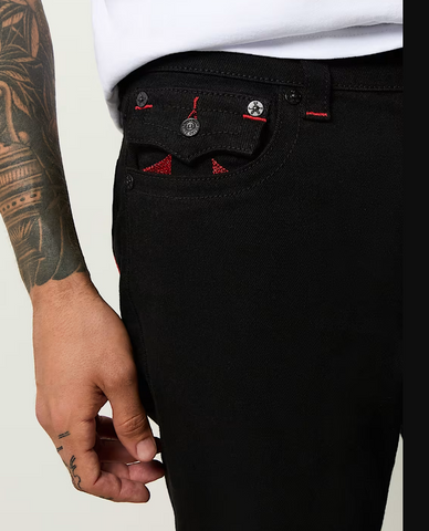 True Religion, Ricky Lurex Horseshoe Black/Red Straight Jeans