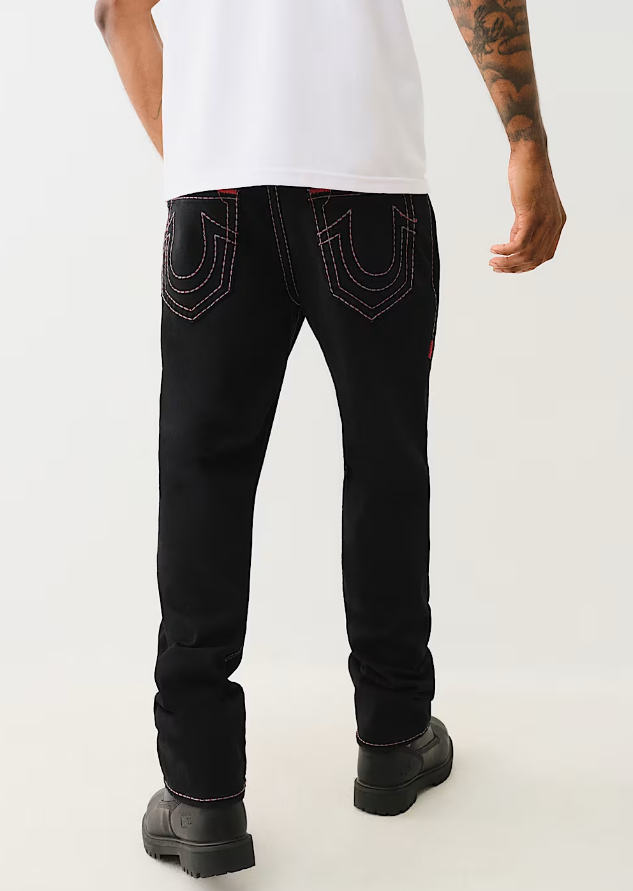 True Religion, Ricky Super T Pick Body Rinse  Black Stitch Straight