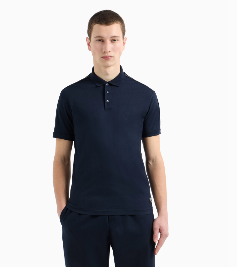 Emporio Armani, Logo Series cotton-jersey Navy polo shirt