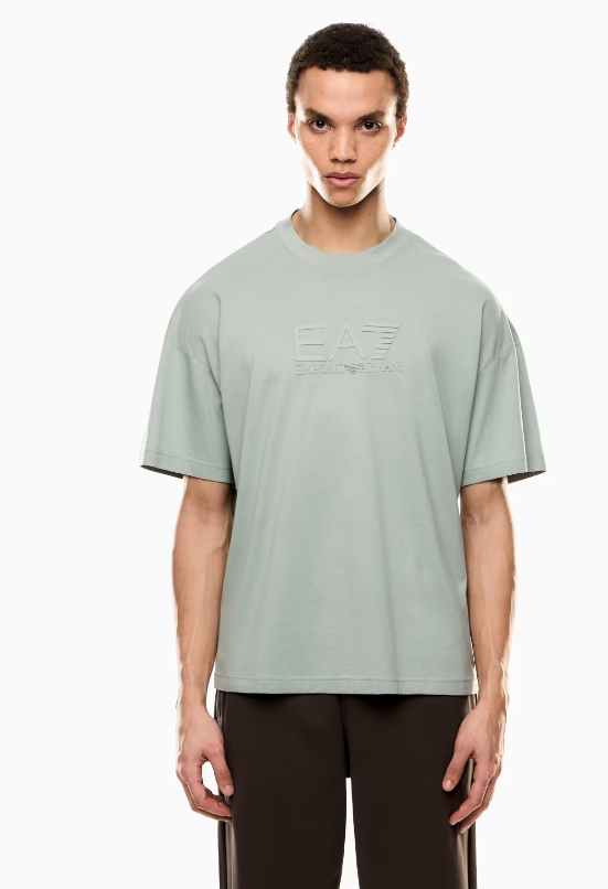 Emporio Armani, Visibility Cotton Crew-Neck Oversized  Beige T-Shirt