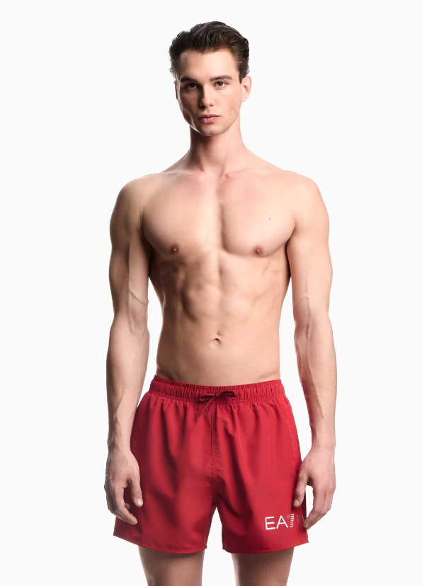 Emoprio Armani, Red Swim Trunks With Logo