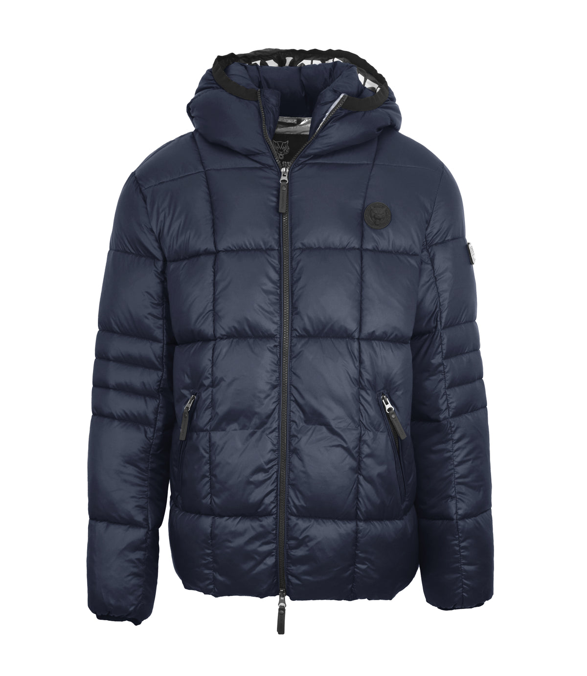 Plein Sport, Navy Blue Quilted  Jacket With 3G Black Emblem Logo