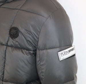 Plein Sport, Grey Quilted  Jacket With 3G Black Emblem Logo