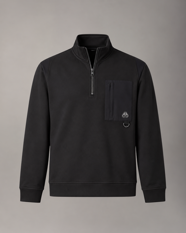 Moose Knuckles, Dalon Quarter-Zip Black Sweatshirt