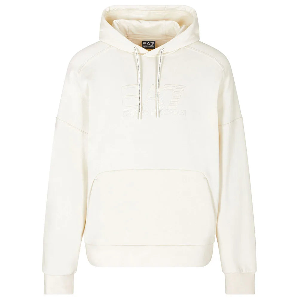 Emporio Armani, Visibility Cotton Hooded Off White Sweatshirt