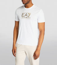 Load image into Gallery viewer, EA7,White Cotton Gold Logo Print T-Shirt
