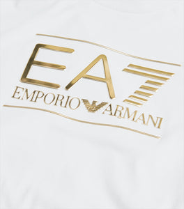 EA7,White Cotton Gold Logo Print T-Shirt