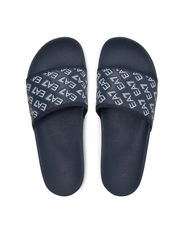 EA7, Navy Monogram-Printed Logo Slides