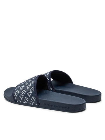 EA7, Navy Monogram-Printed Logo Slides