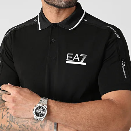 EA7, Black Polo Shirt With Bands