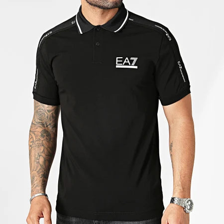 EA7, Black Polo Shirt With Bands