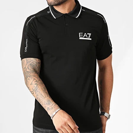 EA7, Black Polo Shirt With Bands