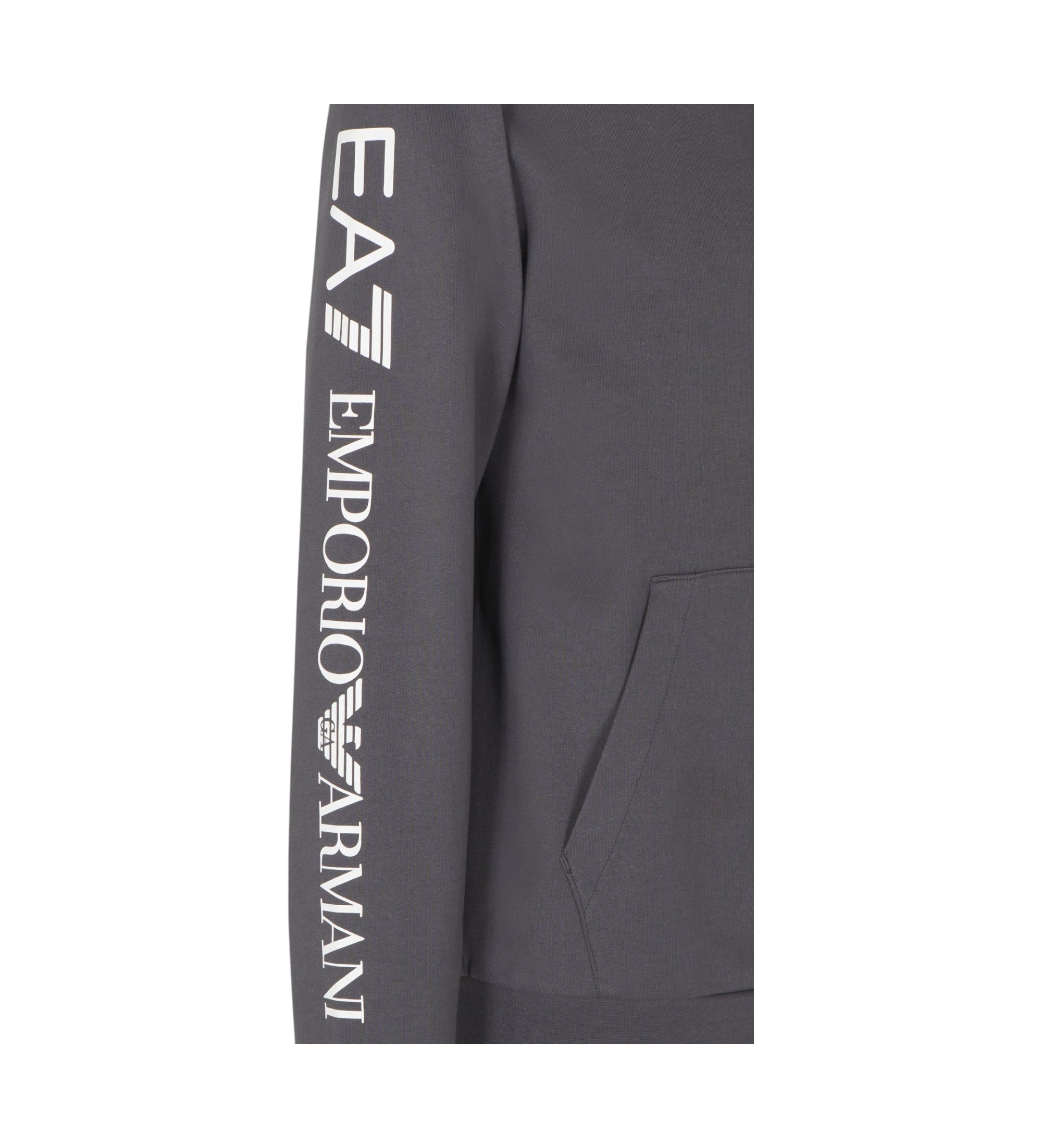 Emporio Armani, Logo Series Cotton Hooded Grey Sweatshirt