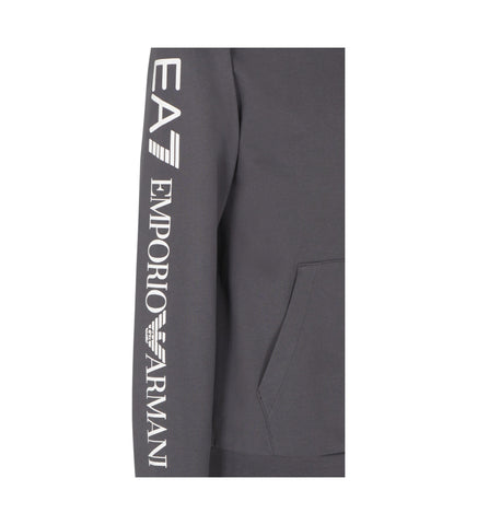 Emporio Armani, Logo Series Cotton Hooded Grey Sweatshirt