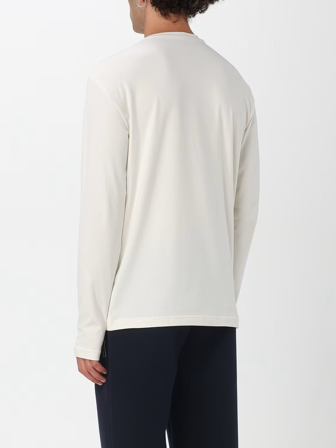 Emporio Armani, Visibility Long-Sleeved Off White T-shirt in Cotton Stretch Jersey