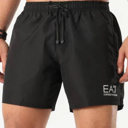 EA7, Black With Silver Emblem Swim Short