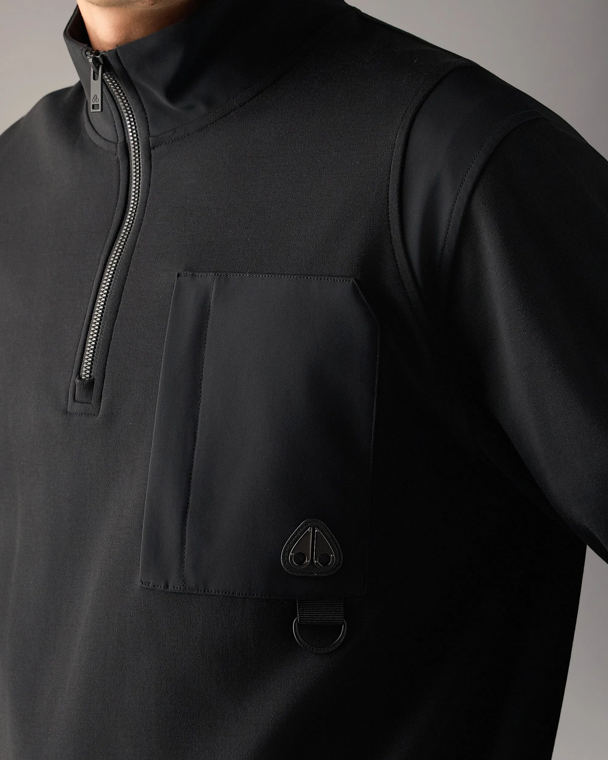 Moose Knuckles, Dalon Quarter-Zip Black Sweatshirt