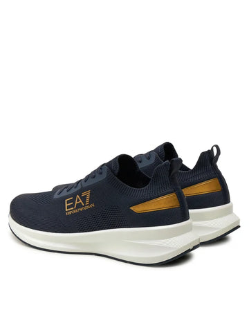 Emporio Armani,  Navy Knit Sneakers With Gold Details
