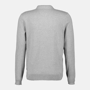 Lerros, Grey Flat-knit Poloshirt With Longsleeves