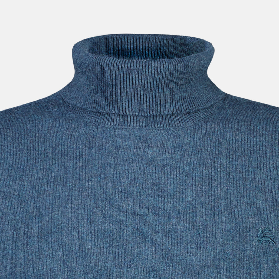 Lerros, Flat Knit Quality Blue Turtleneck Sweater