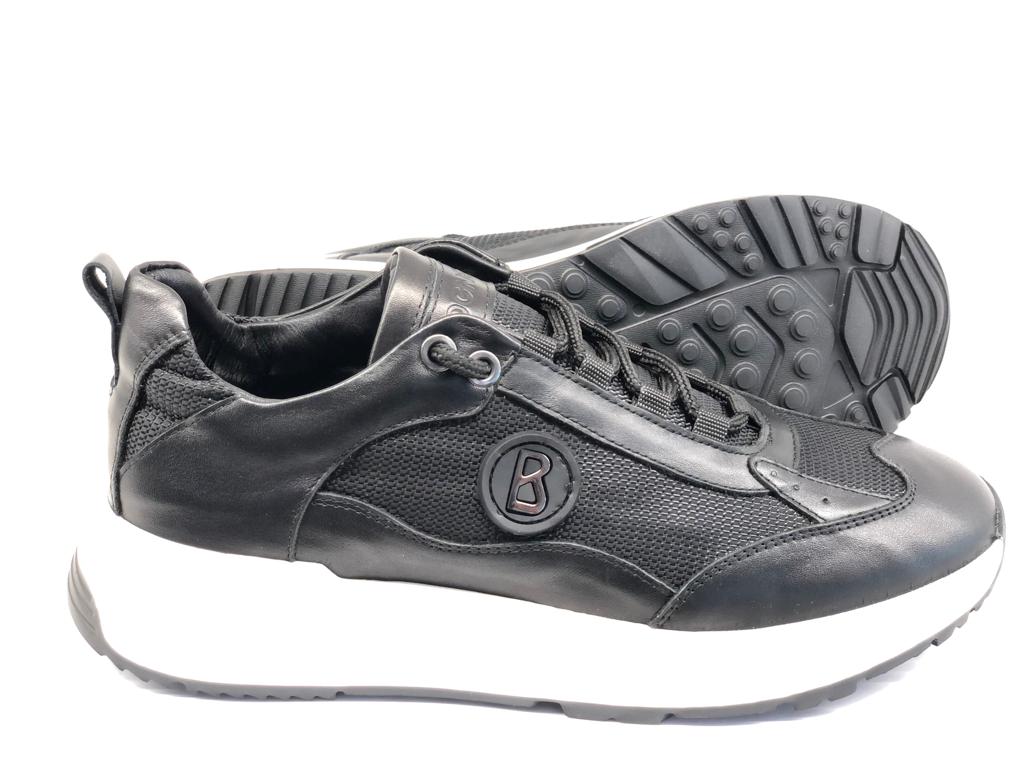 Bogner, Black Leather And Mesh Sporty Sneaker