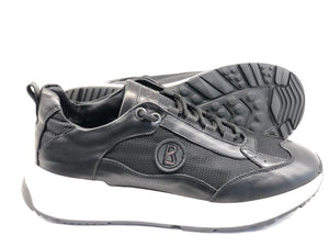 Bogner, Black Leather And Mesh Sporty Sneaker