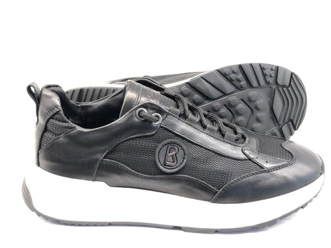 Bogner, Black Leather And Mesh Sporty Sneaker