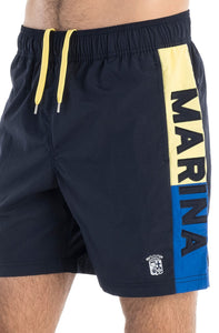 Marina Militare,Navy Swimming Shorts With Patchwork