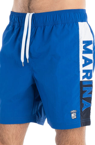 Marina Militare,Royal Blue Swimming Shorts With Patchwork