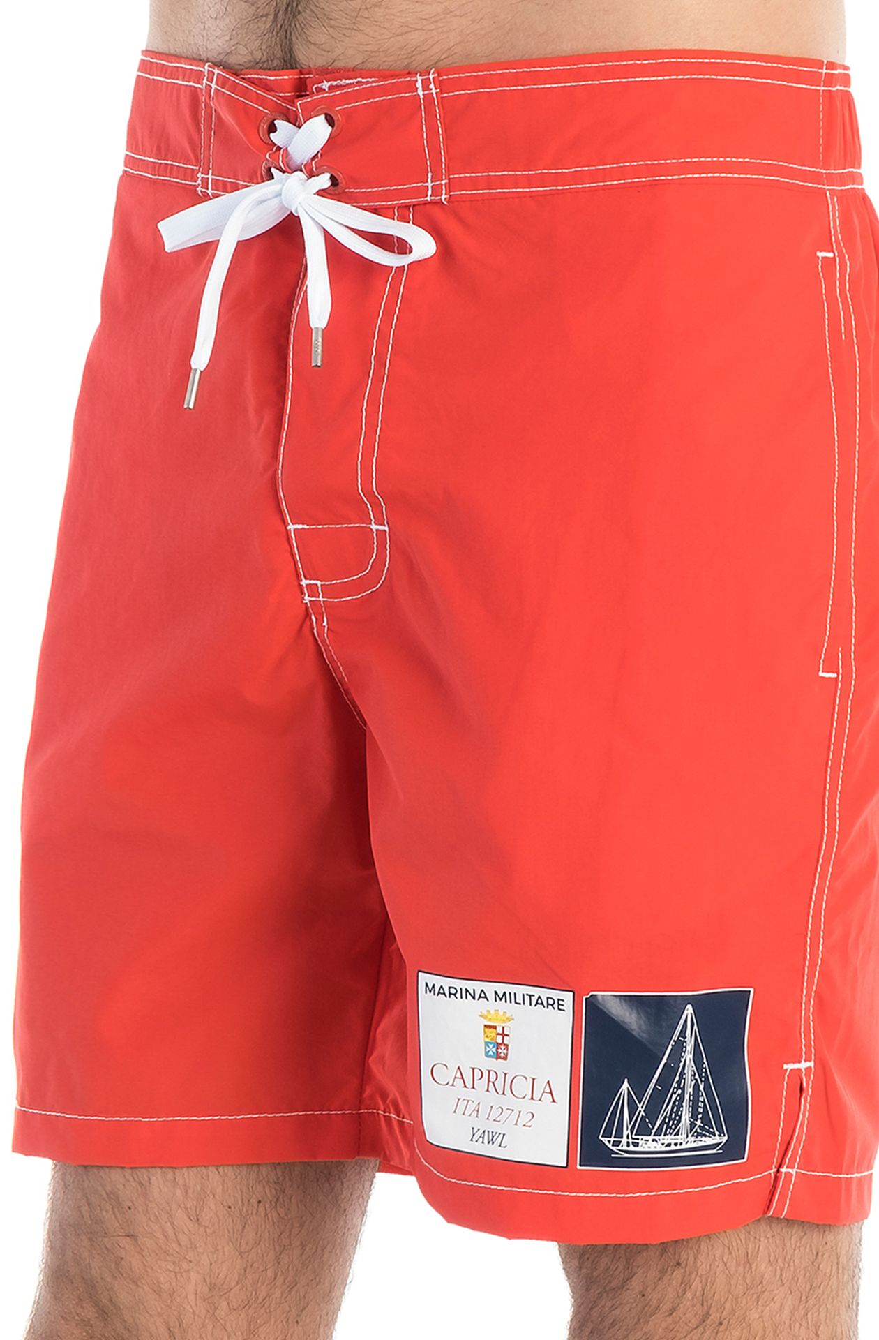 Marina Militare,Red Swim Short With Print