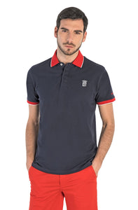 Marina Militare, Navy And Red  Polo Shirt In Cotton Piquet