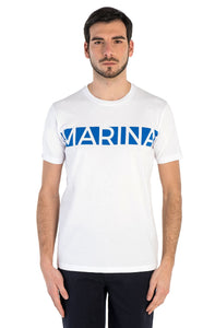 Marina Militare, Pure Cotton White  T-Shirt With Frontal Print