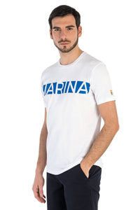 Marina Militare, Pure Cotton White  T-Shirt With Frontal Print