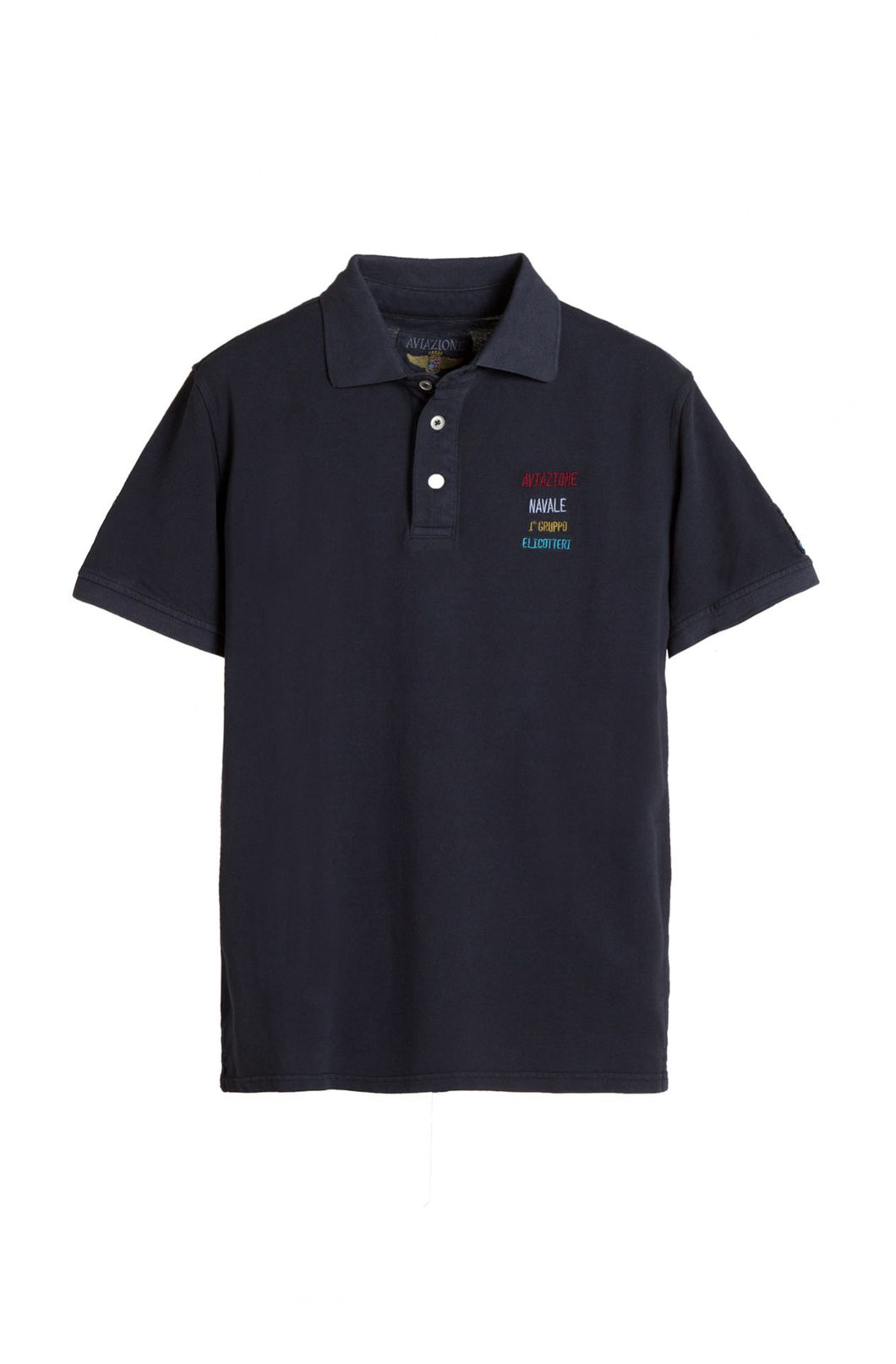 Marina Militare, Dark Navy Polo With Central Print Of A Helicopter