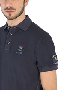 Marina Militare, Dark Navy Polo With Central Print Of A Helicopter
