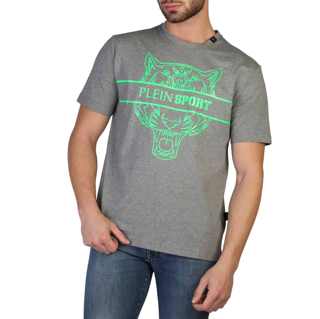 Plein Sport, Grey T-Shirt With Green Tiger Logo