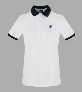 North Sails,White And Navy Cotton Pique Polo Shirt