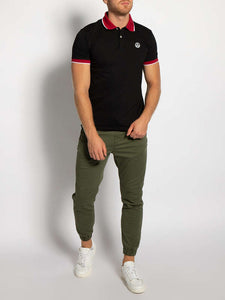 North Sails,Black And Red Cotton Pique Polo Shirt
