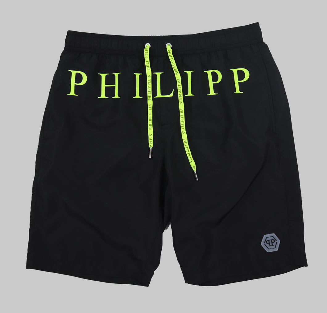 Philipp Plein, Black Swim Short With A Phosphoric Skull