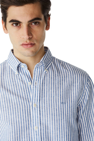 McGregor,Regular Fit Striped Shirt In Cotton Linen Blend