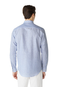 McGregor,Regular Fit Striped Shirt In Cotton Linen Blend