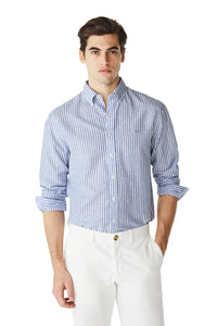 McGregor,Regular Fit Striped Shirt In Cotton Linen Blend