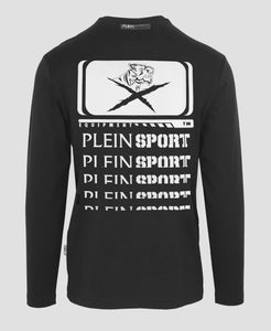 Plein Sport, Black Long Sleeves T-Shirt With a White Graphic On The Back