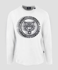 Plein Sport, Grey Tiger Print Pattern Long Sleeves T-Shirt