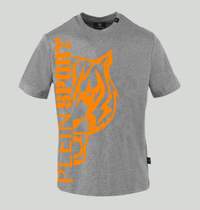 Plein Sport,Grey Side Tiger Orange Logo Print T-Shirt