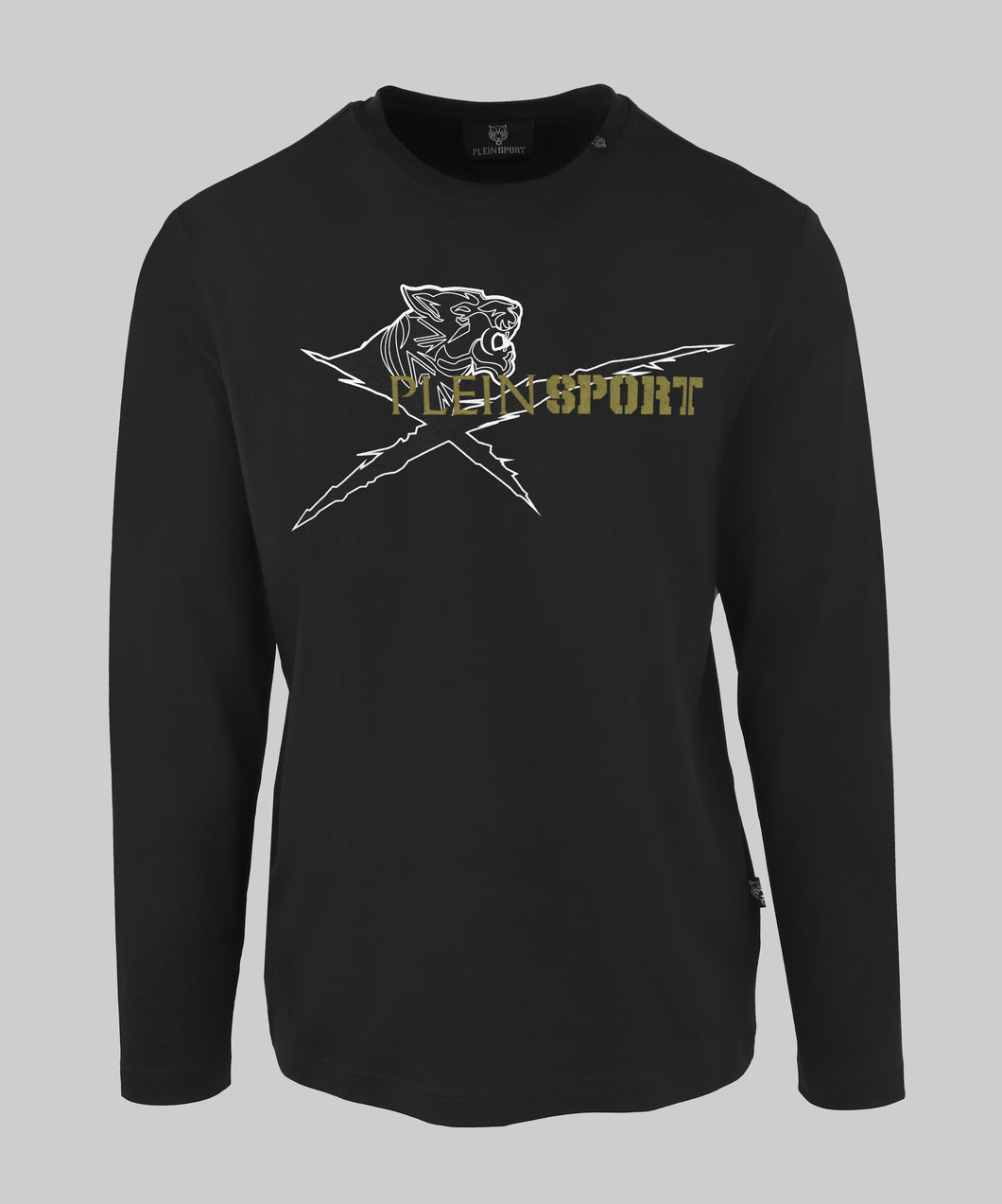 Plein Sport, Black  Long Sleeves T-Shirt with gold pattern on the chest