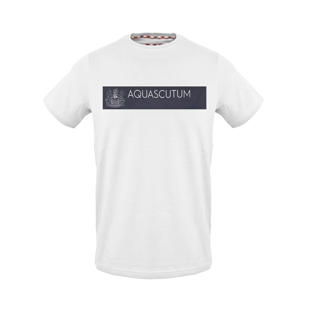 Aquascutum, White T-Shirt With Navy Design
